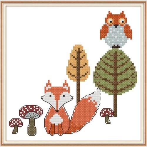 The Fox and the Owl Paintings Cross Sticth Kit 14CT 11CT Counted Printed Canvas DIY Handwork Embroidery Needlework Factory Price