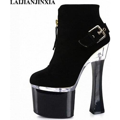 LAIJIANJINXIA 2018 New Sexy Spring Women Pole Dance Shoes Night Club Party Dancing Shoes Platform 18cm High Heels Ankle Boots