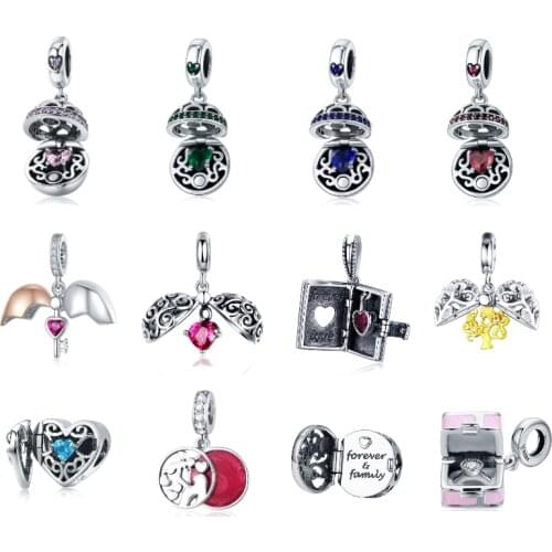BISAER 925 Sterling Silver Love Box Circle Cage Forever Love Heart Box Pendant Beads fit Charms Bracelet Silver 925 Jewelry