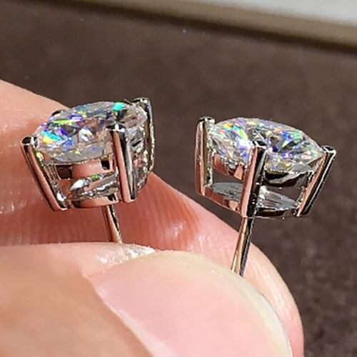 18K White Gold 2 Carat Stud Earrings Women Wedding Anniversary Engagement Party Each 1ct Round Moissanite Diamond Elegant Trendy