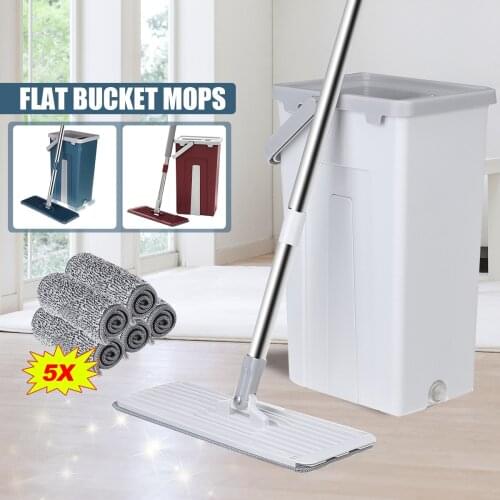 Flat Squeeze Mop and Bucket Hand-Free Wringing Microfiber Floor Cleaning Mop wet/dry Usage 360° Roatation Lazy Mop