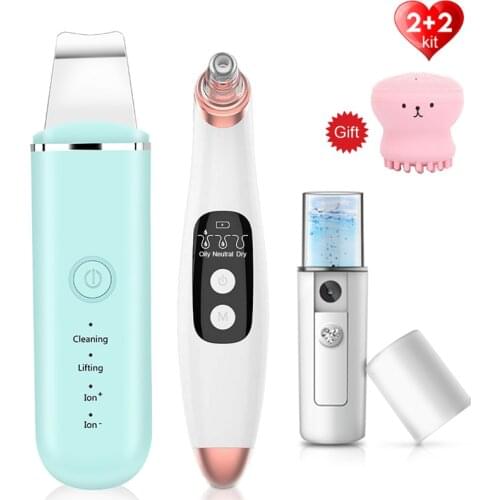 Ultrasonic Skin Scrubber Electric Blackhead Remover Nano Sparyer Steamer Facial Peeling Shovel Pore Cleaner Blackhead Remover