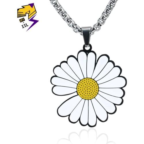 Trendy Daisy Necklaces for Women Silver Stainless Steel Chains Necklace White Enamel Flower Necklaces Forever Friends Jewelry