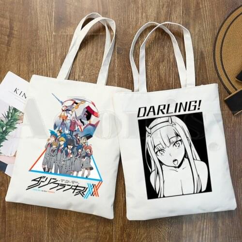Darling In The FranXX Zero Two Arigatou 02 Anime Graphic Cartoon Print Shopping Bags Girls Fashion Casual Pacakge Hand Bag