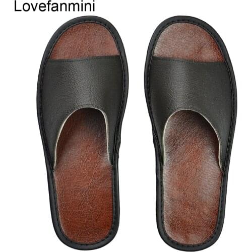Cow Leather slippers men big sizes Linen home male indoor house for Mens slippers women man slipper Luxury soft Flat shoes