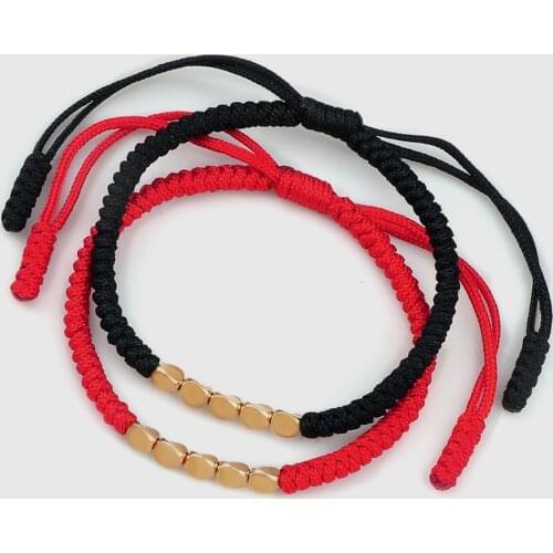 Handmade Tibetan Copper Beads Bracelet Adjustable Knots Pulling Buddhist Bracelets Lucky Ethnic Tibetan Red Thread Bangles Gifts