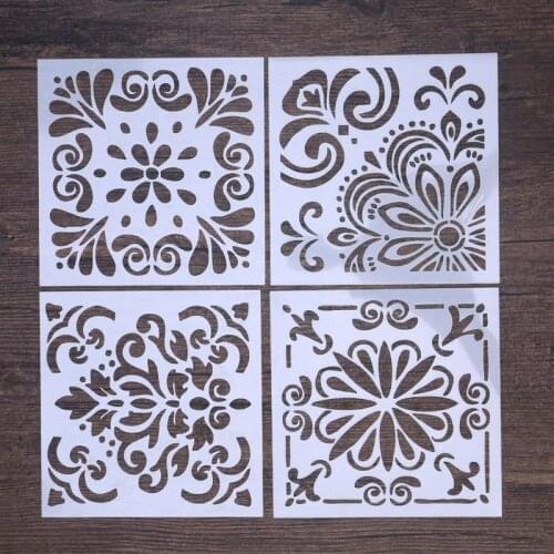 4 Sheets Stencils Plastic Cut Painting Stencil Floor Wall Tile Fabric Wood Stencils Drawing Templates Hallow Painting Templates