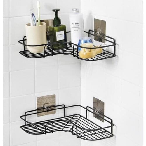 Bathroom Kitchen Punch Corner Frame Shower Shelf Wrought Iron Shampoo Storage Rack Holder With Suction Cup Bathroom Accessories
