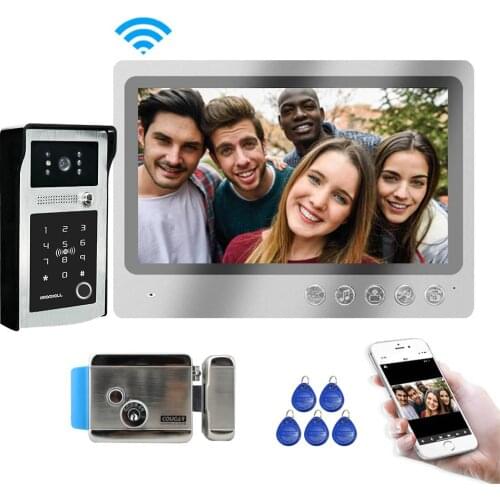 WIFI 9" Record Screen Video Door Phone Intercom System Fingerprint RFID Code Keypad Doorbell Camera APP Unlock Electric lock
