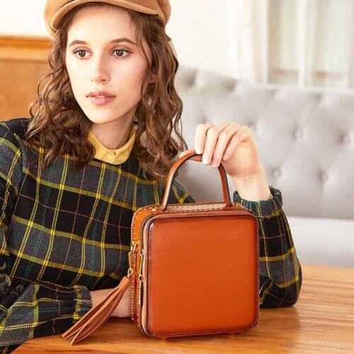 Vintage Metal Rivet Women Handbag Leather Bag High Quality Tassel Work Office Lady Shoulder Bags Female Classic Messenger Bag