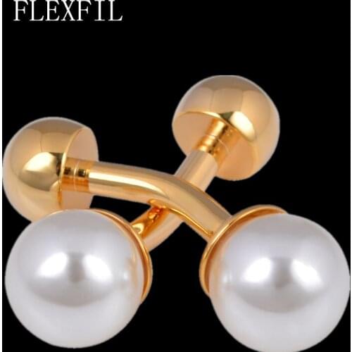 FLEXFIL jewelry fashion shirt cufflinks for mens gift Brand cuff links buttons High Quality abotoaduras pearl Free Shipping