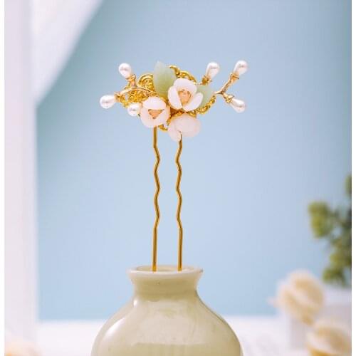 FORSEVEN New Retro Chinese Style Flower Leaf Pearls U Shaped Hairpins Clips Hair Fork Sticks Headpieces for Women Girls