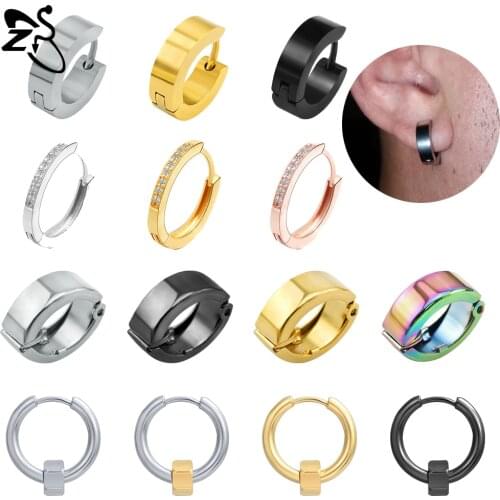 ZS Gold Silver Color 316L Stainless Steel Hoop Earrings for Men Women Surgical Korean Round Circle Earrings Punk Jewelry