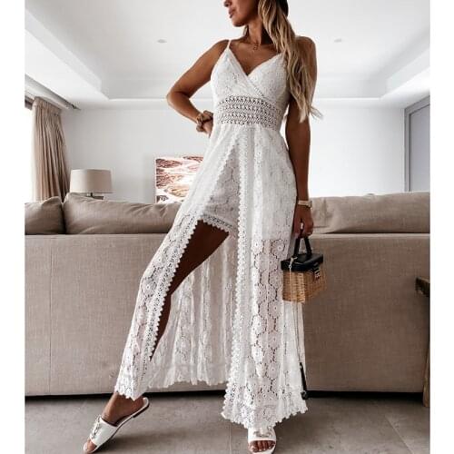 Sexy Lace Crochet Hollow Out Shorts Jumpsuit Women 2021 New Summer Backless Sling Playsuit Spring Cover Split Bodysuit Romper