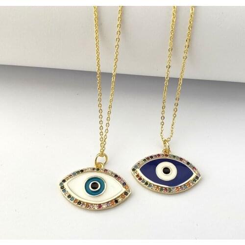 1Pcs New Design Filled Enamel CZ Micro Pave Jewelry Women Fashion Girls Eye Pendant Necklaces NK466