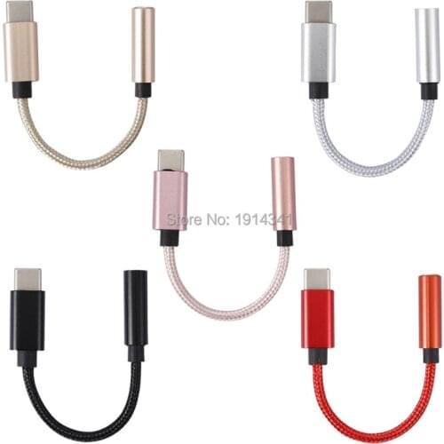 100pcs/lot nylon USB 3.1 Type C Adapter to 3.5mm Earphone Headset Cable Audio Adapter AUX Converter Cable For Type-C Devices