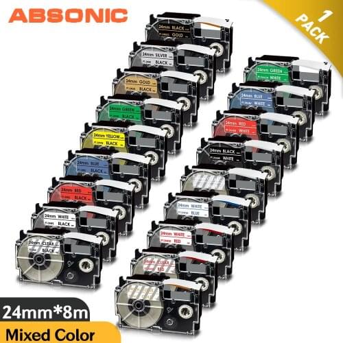 18 Color XR-24X XR-24WE XR-24RD XR-24BU XR-24YW XR-24GN 24mm Label Tape Compatible for Casio KL-E300 KL-G2 KL-V460 Label Maker