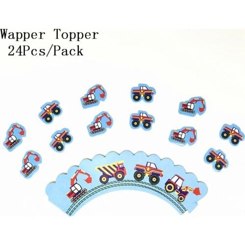 24 pcs/pack Construction Vehicle Theme Birthday Party Cartoon Cupcake Wrappers And Toppers Christmas Cake Decorations Supplies