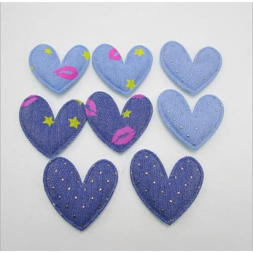 30pcs/lot 3.5cm Denim Heart Kawaii Kids Patch, padded applique for Decoration, Clothing, DIY, Baby Garment Accessorie