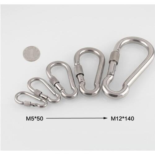 304 steel 40 50 60 80 100 120 140mm Spring Buckle snap hook casting safety Chain Buckle rock Climbing No1 with safty nut marine