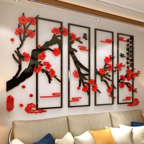Chinese style plum blossom Acrylic Wall Sticker 3D stereo living room Entrance restaurant background room Layout Wall Sticker