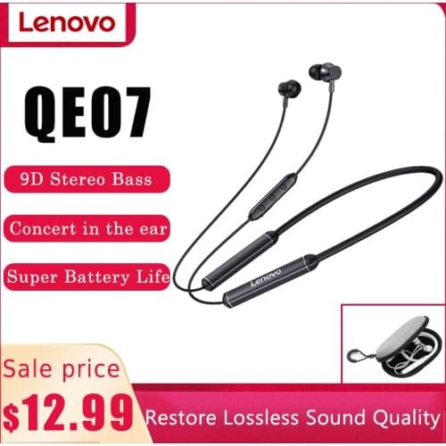 Lenovo Bluetooth QE07 5.0 Wireless Headphones Waterproof Earbuds Noise Cancelling Microphone Magnetic Neckband Headphones