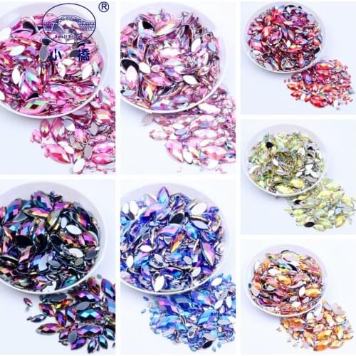 500PCS Glitter Flatback Glue On Acrylic Rhinestones AB Color 3D Nail Art Strass Loose Decorative Horse Eye Rhinestones S031