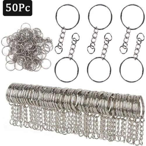 50Pcs Silver Plated Metal Blank Keyring Keychain Split Ring Keyfob Key Holder Rings Women Men DIY Key Chains Accessories Marking