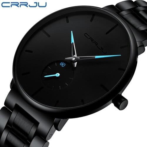 Watches Men CRRJU Luxury Brand Stainless Steel Waterproof Clocks Men Watch Business Quartz Clock WristWatch Relogio Masculino