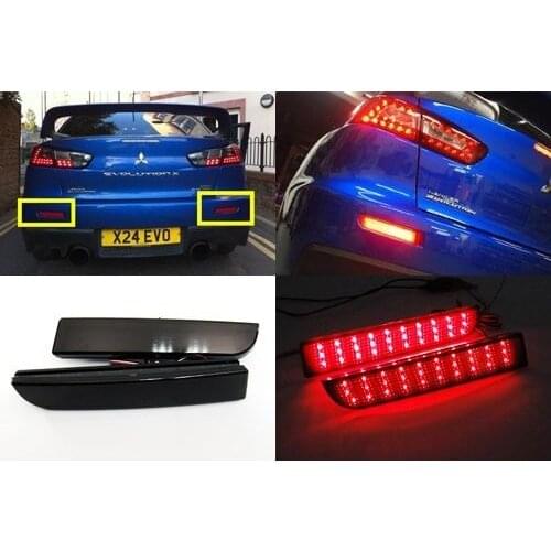 Black Smoked Lens LED Bumper Reflector Tail Brake Light For Mitsubishi Lancer EVO X 2008-2014