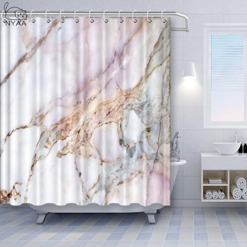 Pink White Marble Pattern High Resolution Gray Black Stone Shower Curtain Waterproof Polyester Fabric 60 x 72 Inches with Hooks