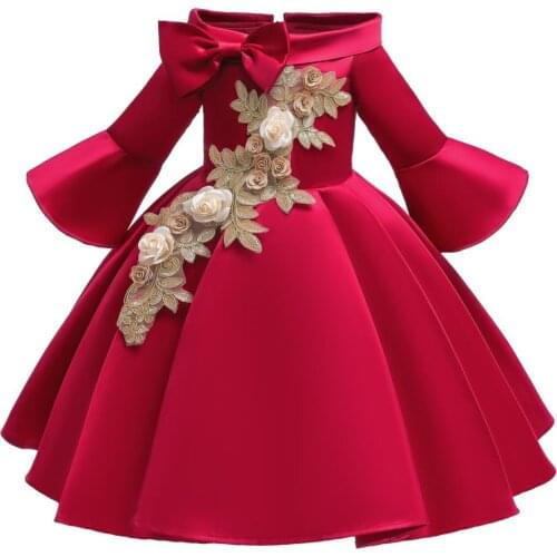 Flower Girls dress children clothes Satin Elegent Lace cutout Shoulderless Girls Dresses for Kids Clothing Party Custumes
