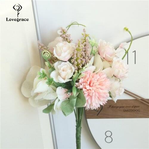 10 Heads Artificial Silk Rose Pompon Flower Artificial Flowers Hydrangea Wedding Fake Bouquet Home Party Wall Desk Decor Flores