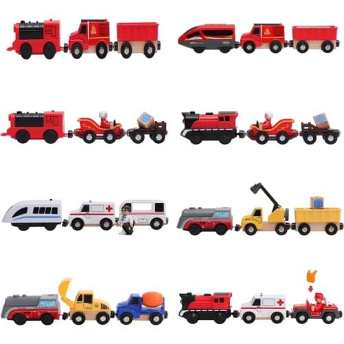 Wooden Railway Track Electric Train Set Toys Connected with Wooden Tracks Wood Car Rail Toys Set Slot Car Kids Birthday Gifts