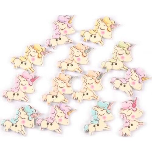 50Pcs Lovely Painting Horse Wooden Buttons For Home Decorative Clothing Sewing Scrapbook Craft DIY Accessories Mix Button M2610