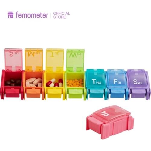 Femometer 7+1 Weekly Pill Planner Rainbow Medicine Box Organizer Detachable Large Daily Pill Cases with Button Design