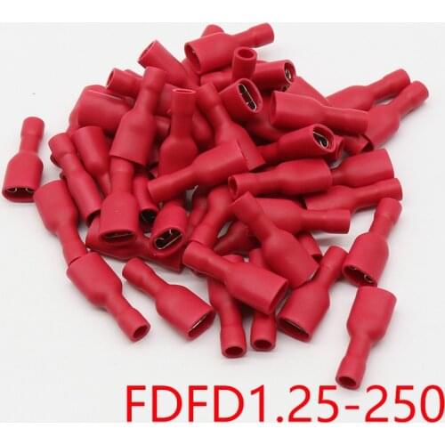 FDFD1-250 FDFD1.25-250 insulating Female Insulated Electrical Crimp Terminal Connectors Cable Wire Connector 100PCS/Pack FDFD