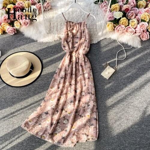 HangCode Summer Fashion Boho Print Two Layers Maxi Dress Women Romantic Party Vacation Casual Long Floral Chiffon Dress