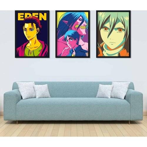 Canvas Painting Attack On titan Anime Blue Posters and Prints Wall Pictures for Living Room Decoration Home Decor