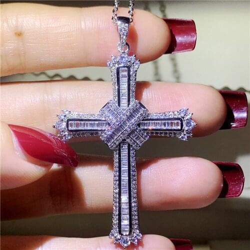 Big Cross Pendant Necklace Cz Stone 925 Sterling silver Vintage Long Cross Pendant for Women Men Party Wedding jewelry