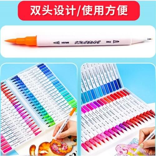 72 Colors Dual Tip Brush Marker Pens Watercolor Fineliner Drawing Painting Manga Pens For Coloring Books Stationery Art Supplies