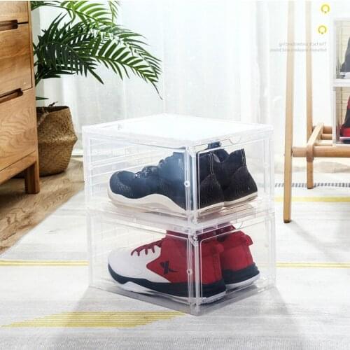 Multifunctional Plastic Shoes Box Transparent Storage Box Load Shoes Box Stackable Flip Load Box And Make Up Organizer