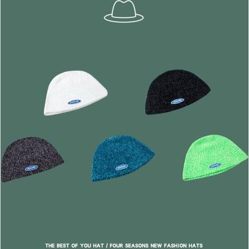 Fashion Women Man Words Knitted Warm Caps Hats Thick Artisanal Embroidery Sun Hat Winter Autumn Korean Style Outdoor Headgear