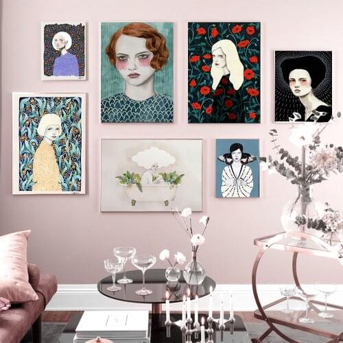 Fashion Girl Plants Leaves illustration Wall Art Canvas Painting Nordic Posters And Prints Wall Picture For Living Room Decor