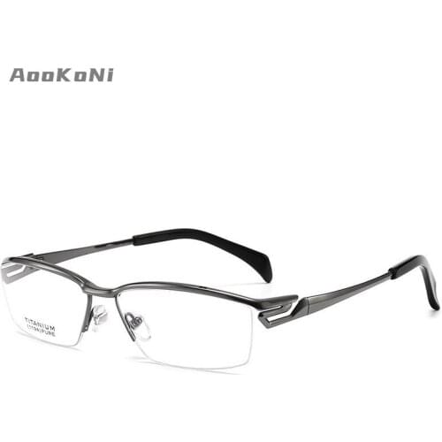 AooKoNi Mens Business Pure Alloy Titanium Myopia Optical Glasses Half-Frame Exquisite Optica Prescription Flexible Frame