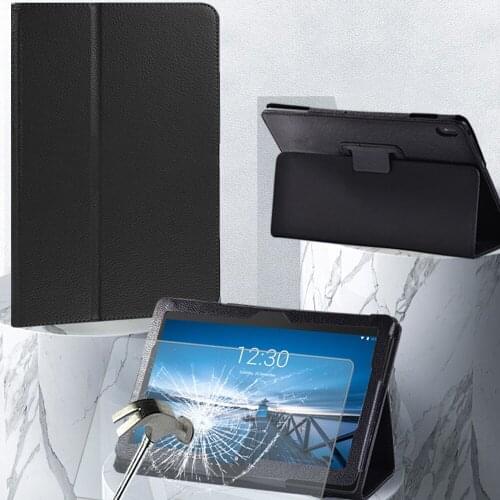 For Lenovo Tab E10 TB-X104F 10.1" PU Leather Anti-fall and Anti-Dust Tablet Back Cover Soft Stand Case+Tempered Film+Free Stylus