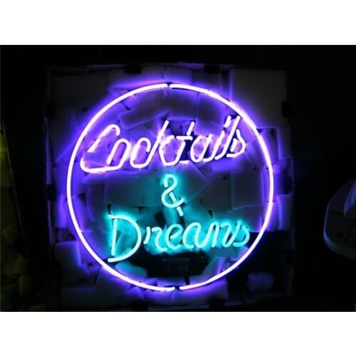 NEON SIGN For Cocktails and Dreams Signage Club REAL GLASS BEER BAR PUB display Signboard outdoor Light Signs 17*14"