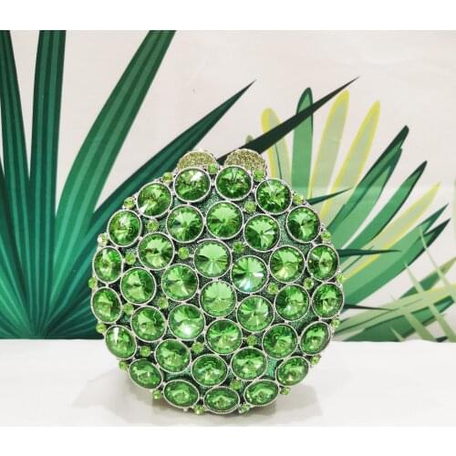 New Green Color Crystal Evening Bags Bridal Stone Clutch Purse Ladies Diamond Rhinestone Wallet Cellphone Clutches Bags Handbag