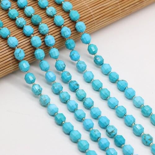 New Natural Faceted Stone Blue 8mm Irregural Shapen Loose Beads for Making Jewelry Necklace Length 38cm