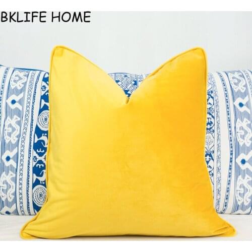 Piping Design Bright Yellow Velvet Cushion Cover Pillow Case Soft Pillow Cover No Balling-up Without Stuffing